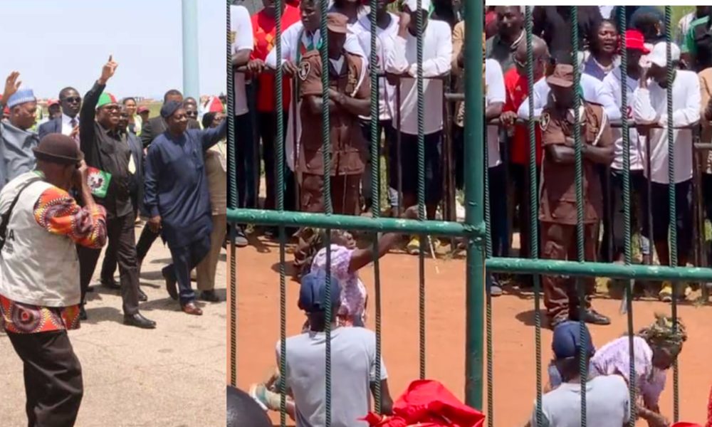 Elderly Woman Falls On Her Knees To Pray For Peter Obi In Jos Rally