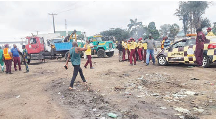 Officials impounding the trucks
