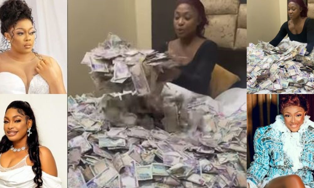 Eve Esin, Nuella Njubigbo, others react as Lizzy Gold shows off wads of cash from birthday party