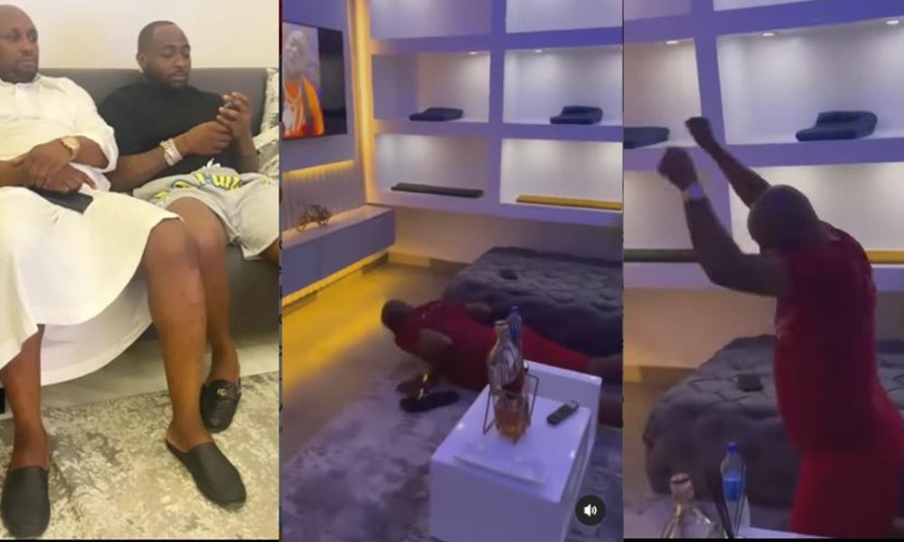 Isreal DMW stirs reactions as he prostrates upon sighting Davido on TV set (Video)