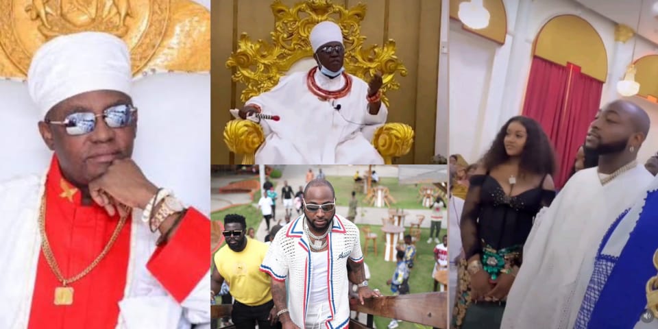 VIDEO: Reactions trail moment Oba of Benin introduced daughter to Davido while Chioma, others watched