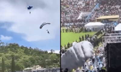 Embarrassment As Ugandan Paratroopers Crash Land On Spectators During 60th Independence Day Celebration