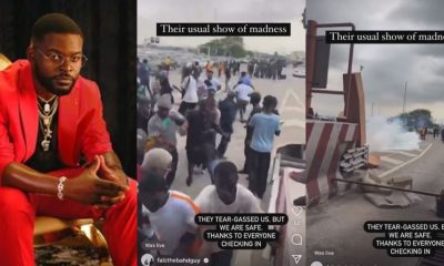 Falz shares video of moment demonstrators took to their heels after police fired tear gas