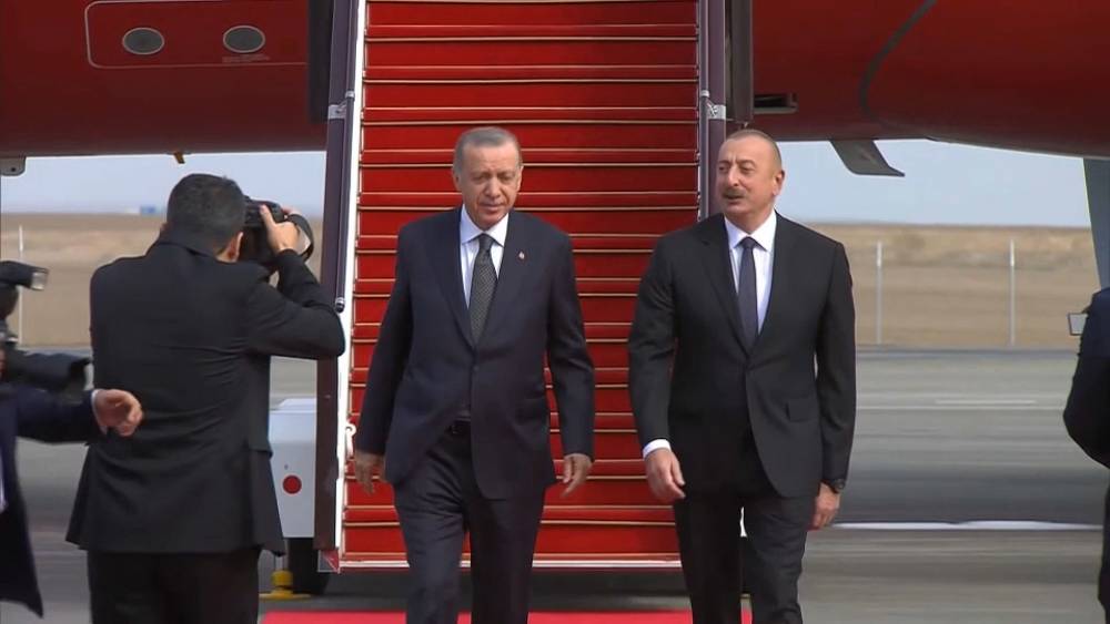 Heads of Turkey and Azerbaijan meet in territory captured during Nagorno-Karabakh war