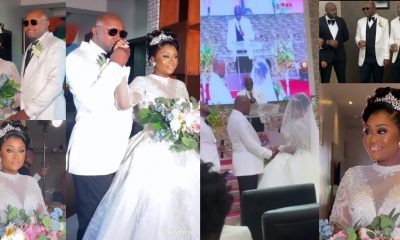 Isreal DMW and wife exchange marital vows in white wedding ceremony