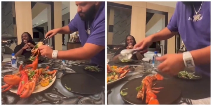 Reactions As DJ Khalid Serves Burna Boy Huge Lobsters (Video)