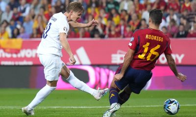 Martin Odegaard reacts to Rodri's gruesome tackle in Spain defeat