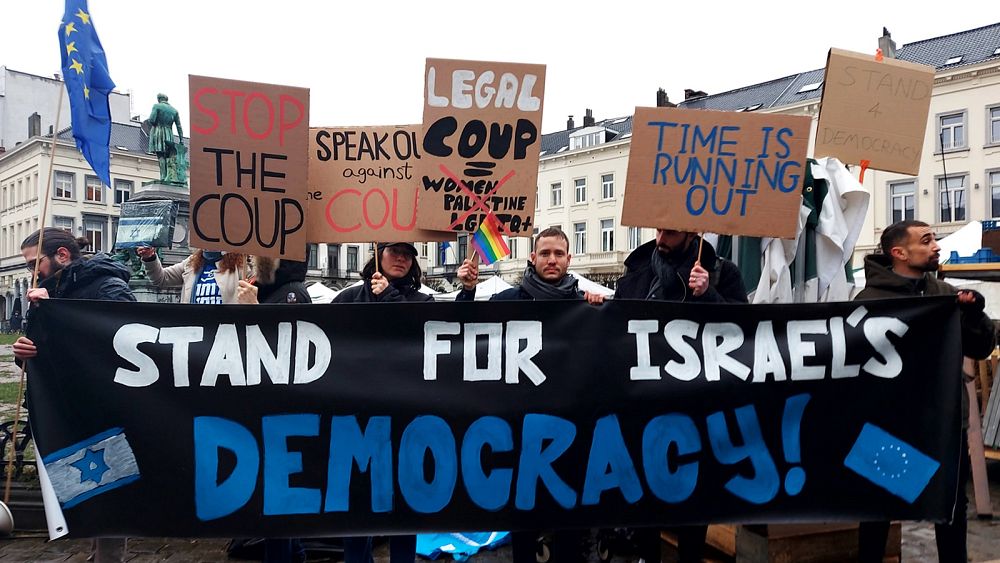 Protesters plead for EU intervention over Israel's judicial reforms 'before it is too late'