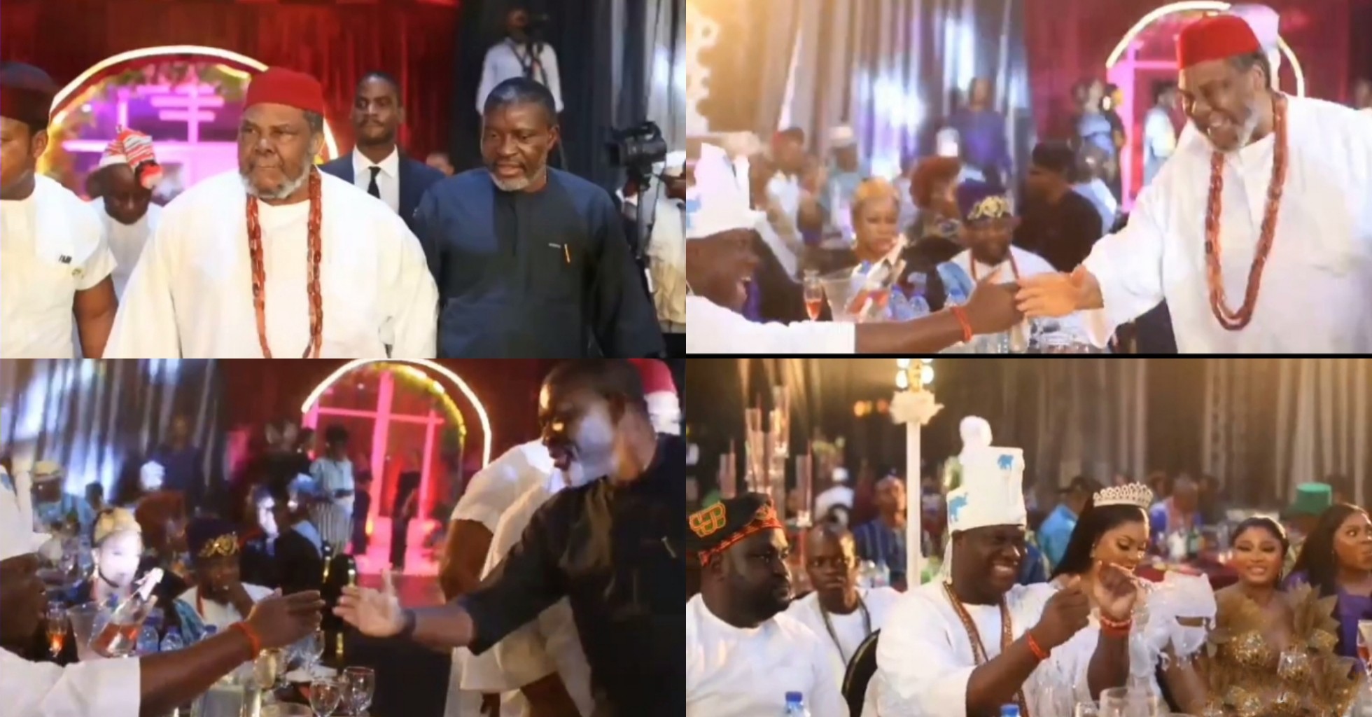 "Respect tradition"- Video of Pete Edochie, Kanayo greeting Ooni of Ife at a party gets tongues wagging