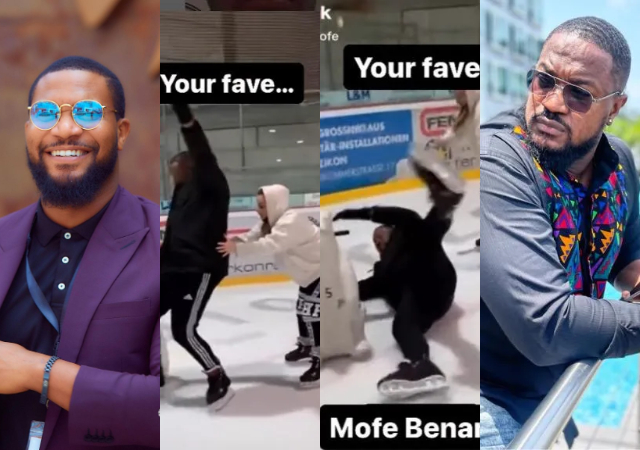 “He can’t even fall like a gentleman” – Kunle Remi mocks hefty actor Mofe Duncan as he falls during skating [Video]