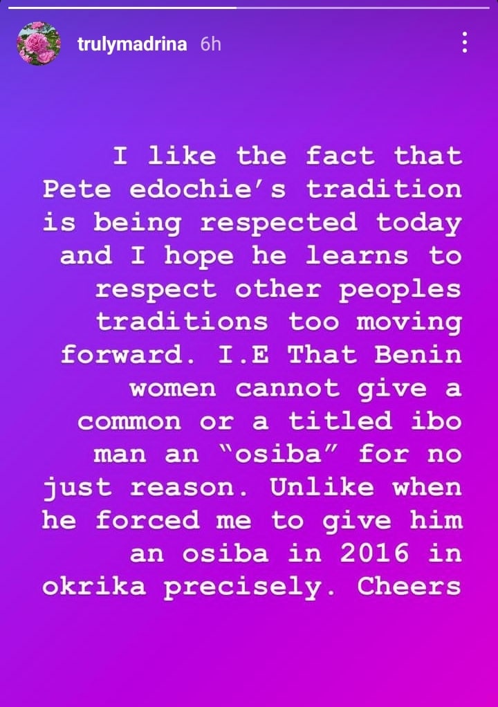Cynthia Morgan calls out Pete Edochie over encounter with Ooni