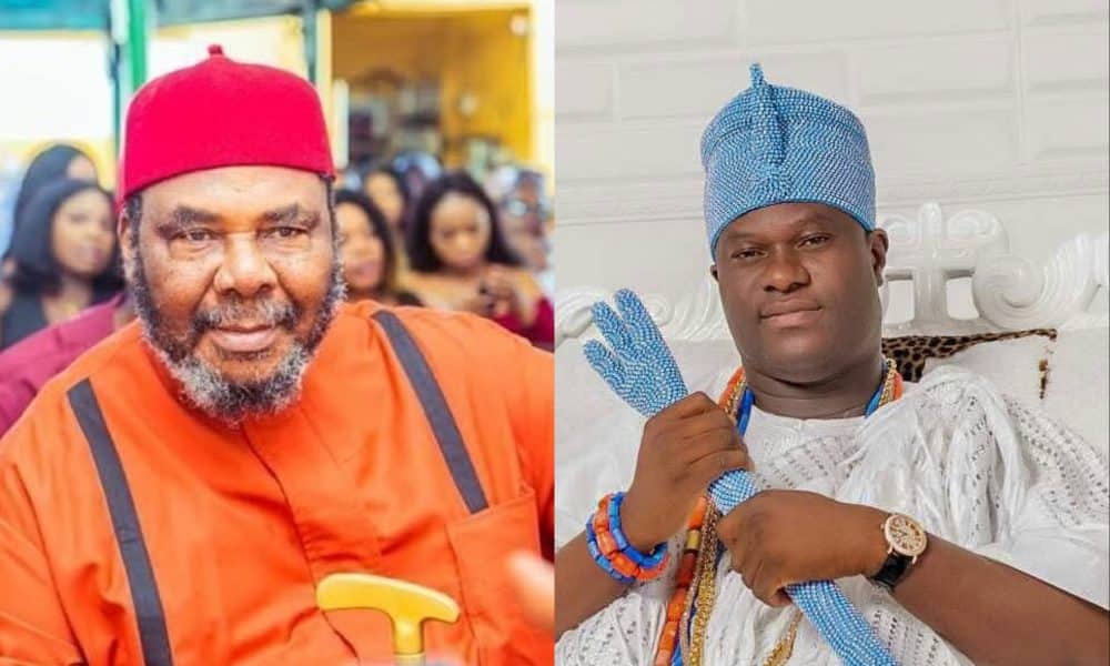 Watch Moment Pete Edochie Shake Hands In Traditional Igbo Way With Ooni Of Ife