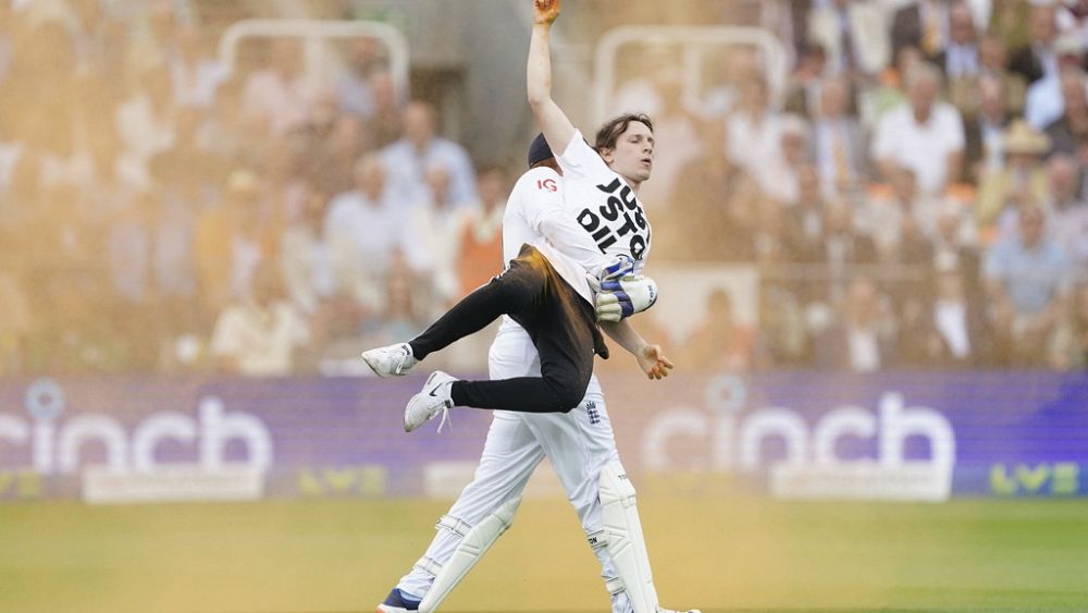 Cricketer carries Just Stop Oil protester off Lord's Cricket Ground