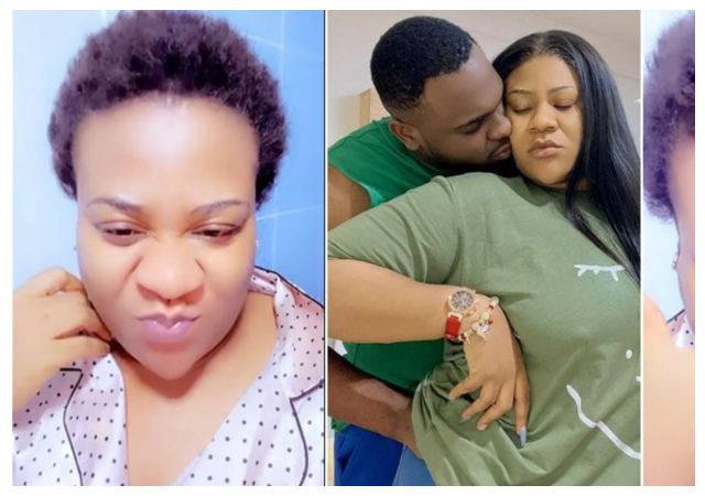 “Na me this ….I go Stand dey gist” – Fans reacts as Nkechi Blessing stays with boyfriend while he poos in the toilet