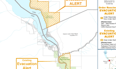 Evacuation order for Lower East Adams Lake wildfire downgraded to alert - Okanagan