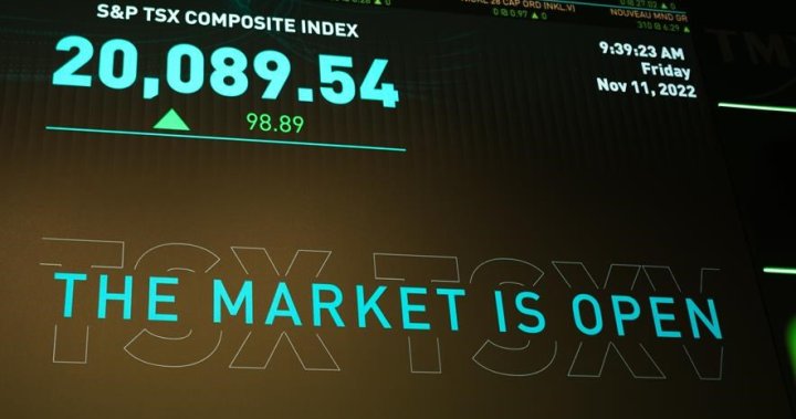 S&P/TSX composite index down in late Friday morning trading as U.S. markets rise
