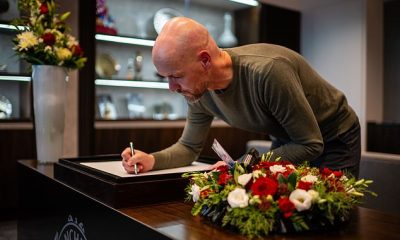Man United manager Erik ten Hag signed a personal message in memory of Sir Bobby Charlton at the club's training ground