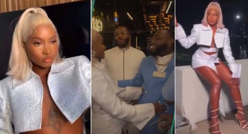 BBNaija’s Ilebaye causes a stir over braless appearance at Davido’s martell party [VIDEO]