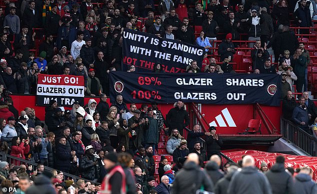 Manchester United fans continued to protest against the Glazers before the game, while banners were held during the match against Luton