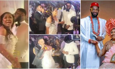 Actress Ekene Umenwa leaps for joy as Gospel Singer Moses Bliss surprises her and hubby at wedding reception