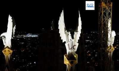 Barcelona's Sagrada Familia illuminated in spectacular light show as construction nears completion