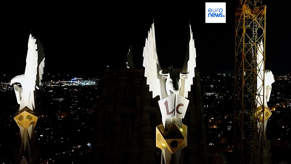 Barcelona's Sagrada Familia illuminated in spectacular light show as construction nears completion
