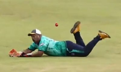 The wicketkeeper looked to have taken an impressive diving catch but the ball spilled loose when he hit the ground
