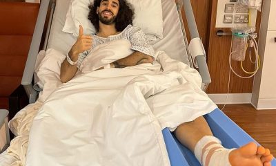 Marc Cucurella raised a smile and a thumbs up from a hospital bed after he underwent surgery