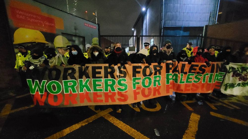 Pro-Palestine activists stage blockade at BAE Systems over weapons manufacturing for Israel