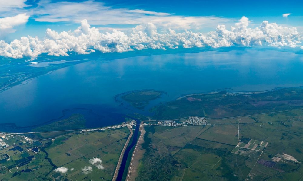 Aerial view of Lake Okeechobee, the largest freshwater lake in Florida