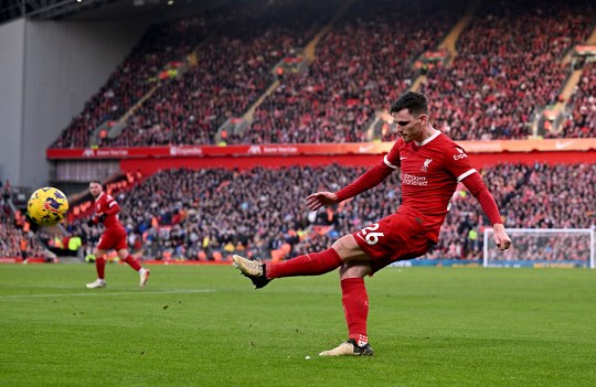 Andy Robertson passes the ball during Liverpool's win over Burnley