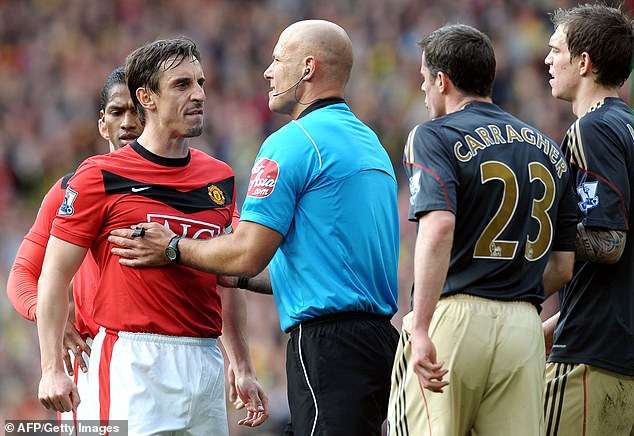 Neville was involved in several tempestuous derbies against Liverpool during his United career