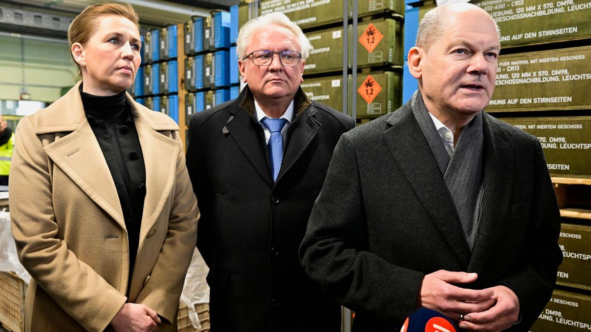 Germany’s Scholz and Denmark’s Frederiksen visit site of new ammunition factory