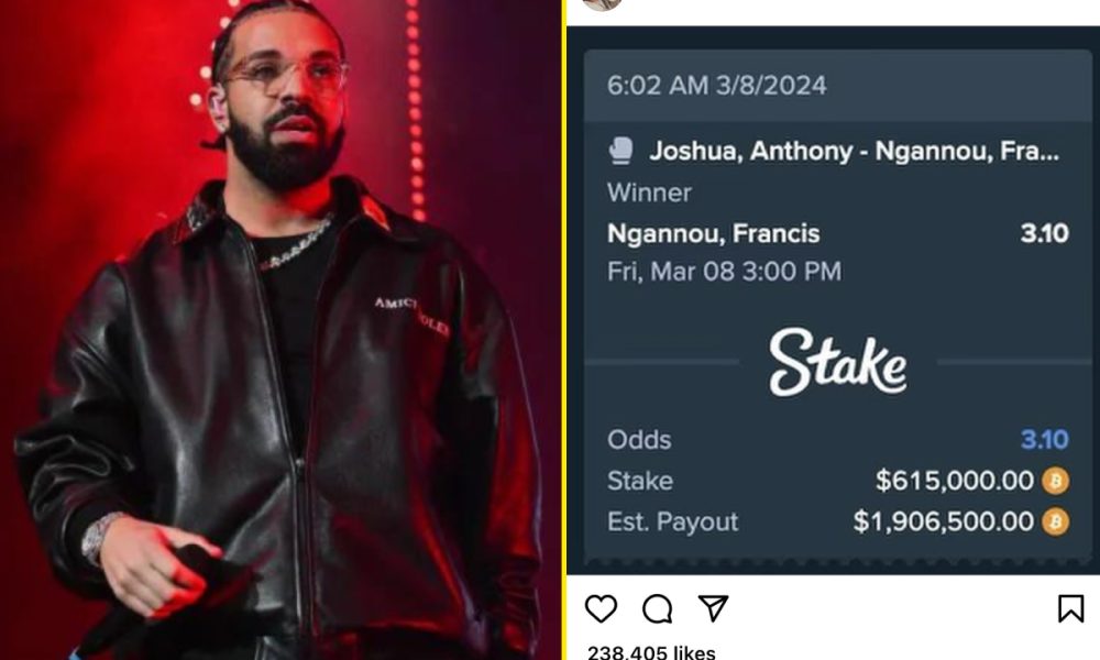 Drake loses massive bet on Francis Ngannou to beat Anthony Joshua as fans predicted he 'cursed' him