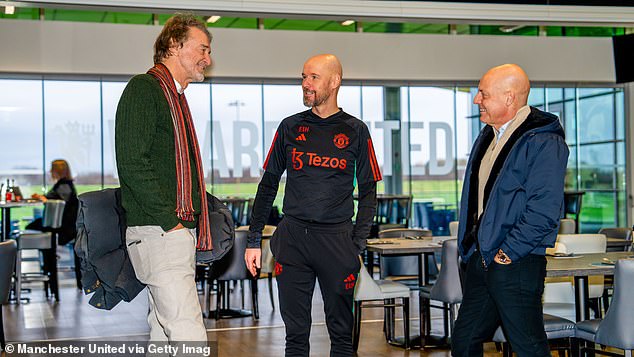 The Magpies want to insert a clause in Ashworth's contract at Man United to stop him bringing any players with him - as Sir Jim Ratcliffe (L) prepares to recruit him