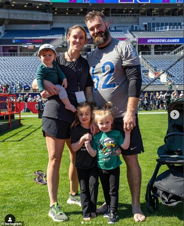 Jason Kelce is seen with his wife, Kylie, and their three young children at the Pro Bowl