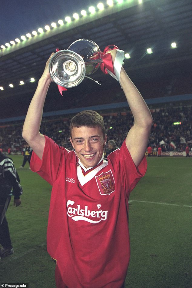 Jamie Cassidy celebrating winning the FA Youth Cup in 1994.  He was part the Liverpool squad that won the club's first FA Youth Cup with a 4-1 win over two legs against a famously good West Ham team, featuring Rio Ferdinand and Frank Lampard
