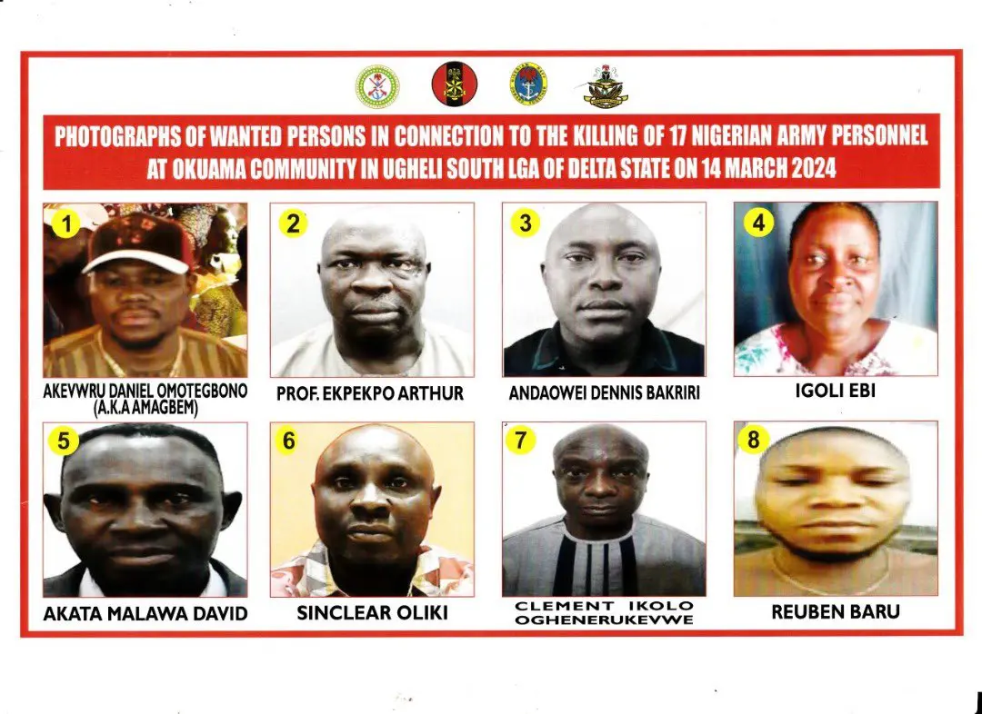 BREAKING: Okuama 17 soldiers killings: Nigerian Army declares eight persons wanted [FULL LIST]