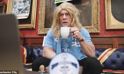 Wrestling legend John Cena donned a blonde wig during Man City's tour announcement