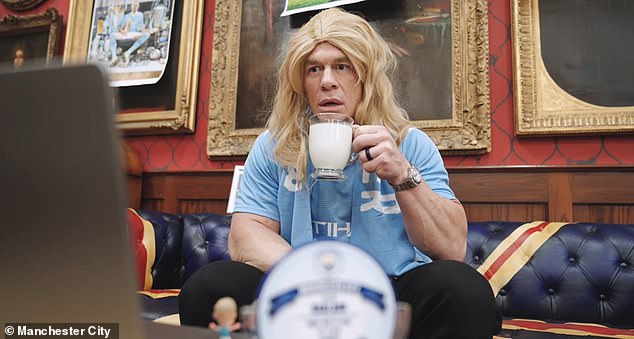 Wrestling legend John Cena donned a blonde wig during Man City's tour announcement