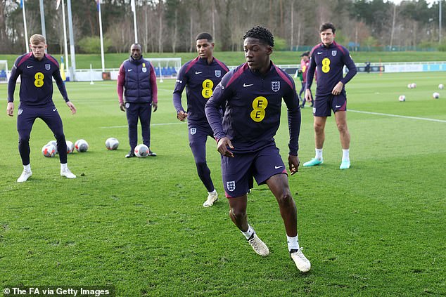 Mainoo trained with England for the first time on Tuesday after being called up by Southgate