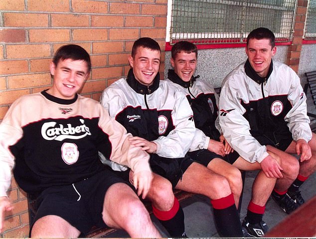 Hero to zero: Jamie Cassidy, second left, is awaiting sentencing for drug smuggling. He's seen with  his teammates David Thompson, Michael Owen (and Jamie Carragher in 1996