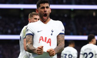 Cristian Romero celebrates after his goal put Tottenham in the lead against Crystal Palace