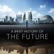 A Brief History of the Future premieres April 3 on PBS. Image is the show's featured icon on the PBS website, with a person standing before a horizon of innovative architecture.