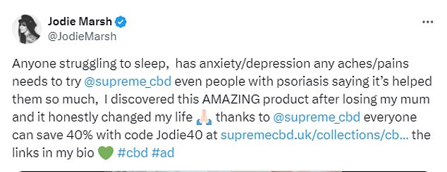 Glamour model Jodie Marsh is also known to promote the CBD Gummies brand on her socials