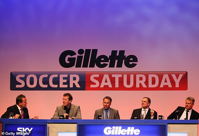 Matt Le Tissier (second from left) and Paul Merson (centre) worked alongside each other on Gillette Soccer Saturday. They are pictured here during a live event at the Bournemouth International Centre in 2012