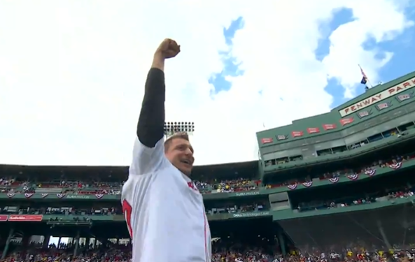 Boston Red Sox fans loved the baseball spike and so did Gronk at Fenway Park