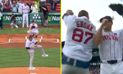 Rob Gronkowski throws the most intense first pitch in MLB history to the delight of Boston Red Sox fans at Fenway Park