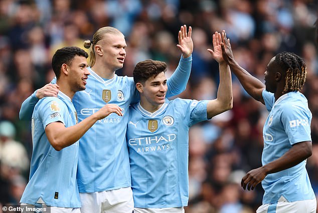 The title appears to be Manchester City's to lose after they hit the front over the weekend