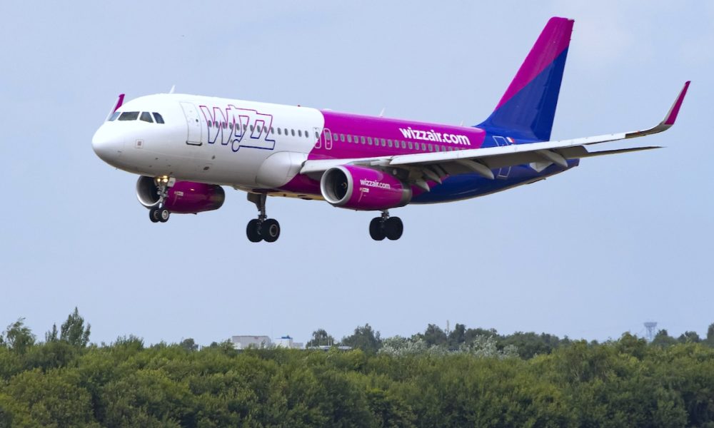 A Wizz Air Airbus A320 aircraft approaches landing at Eindhoven Airport EIN, the Netherlands